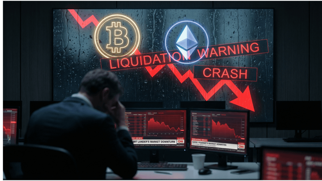 Cryptocurrency market crash chart showing $19 billion liquidation event in October 2025