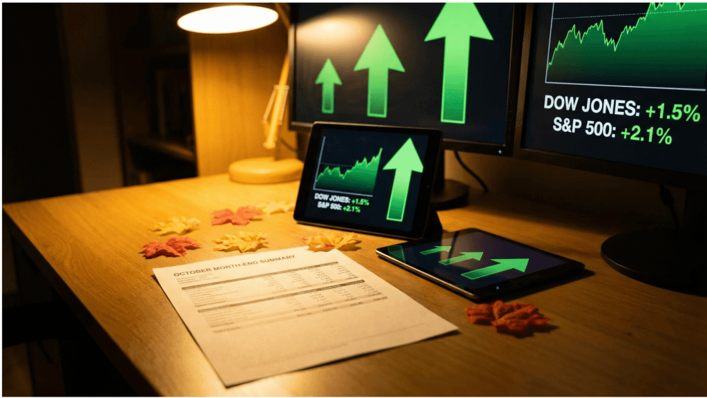 Stock market chart showing six consecutive months of gains in October 2025