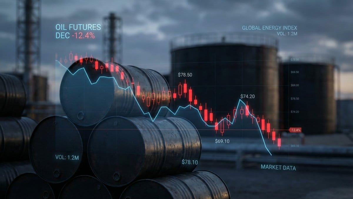 Oil barrels with downward trending price chart overlay