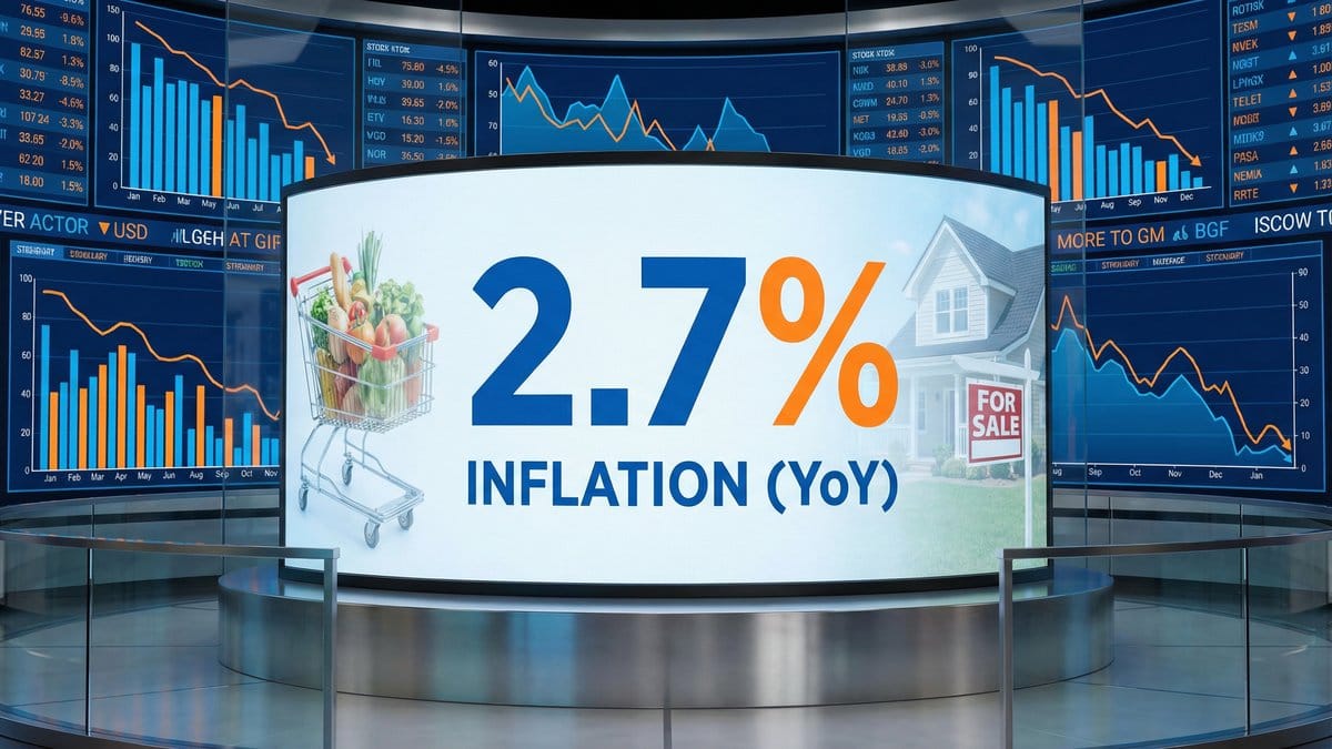 Inflation rate display showing 2.7 percent with economic data visualizations and consumer price indicators