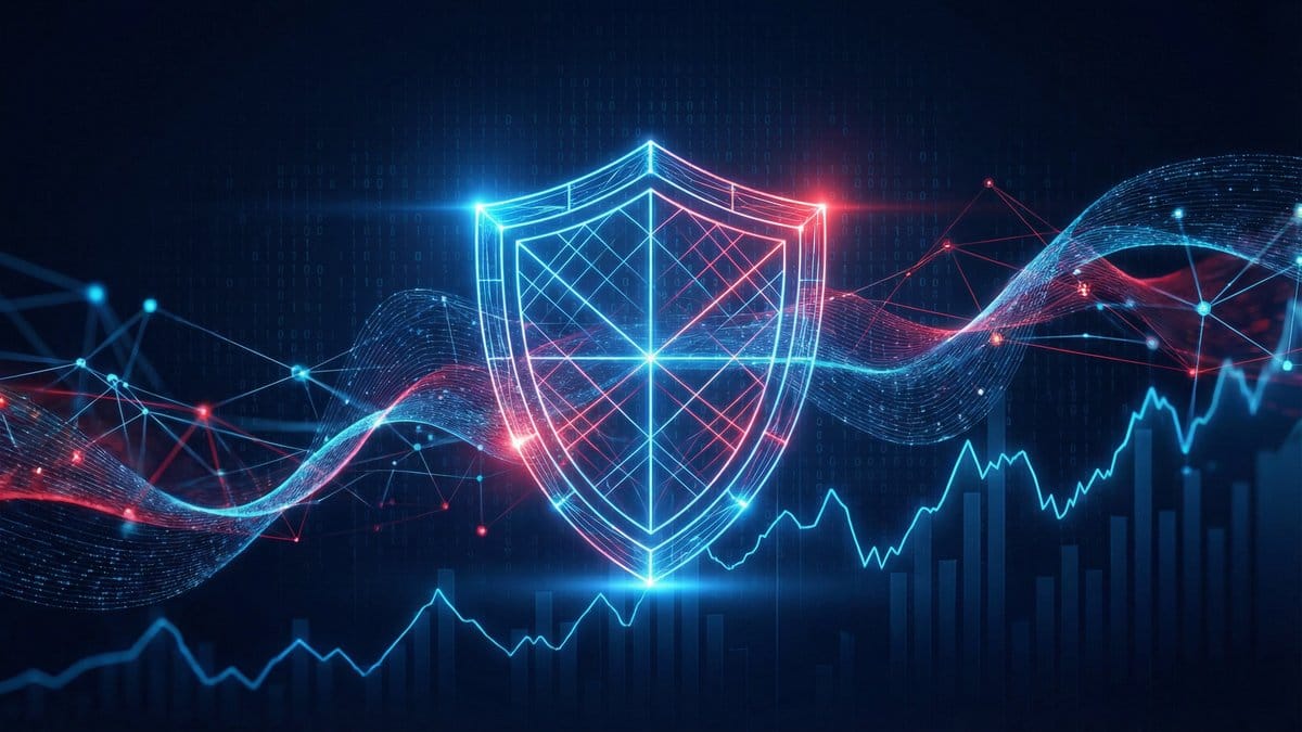 CrowdStrike cybersecurity platform digital security shield with stock chart