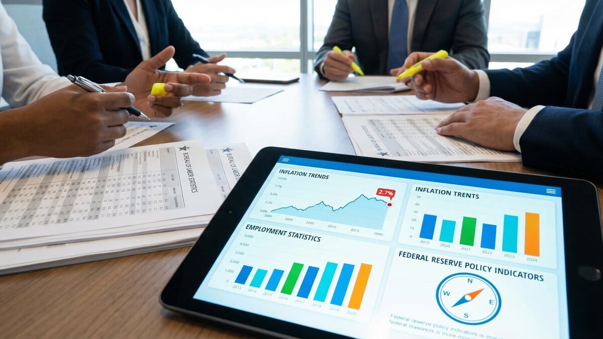 Economic data visualization showing inflation trends and employment statistics