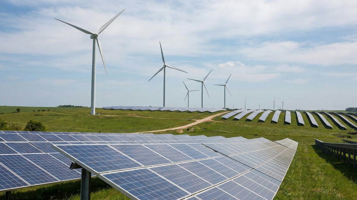 Solar panels and wind turbines