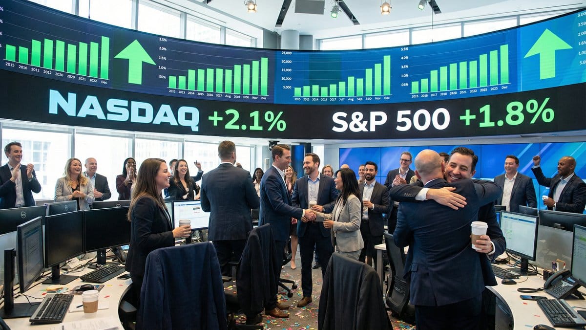 Trading floor celebrating