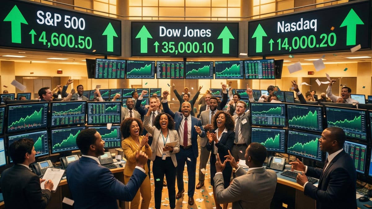 Stock market rally on April 9 2026 - traders celebrate as S&P 500, Dow Jones and Nasdaq surge on US-Iran ceasefire news