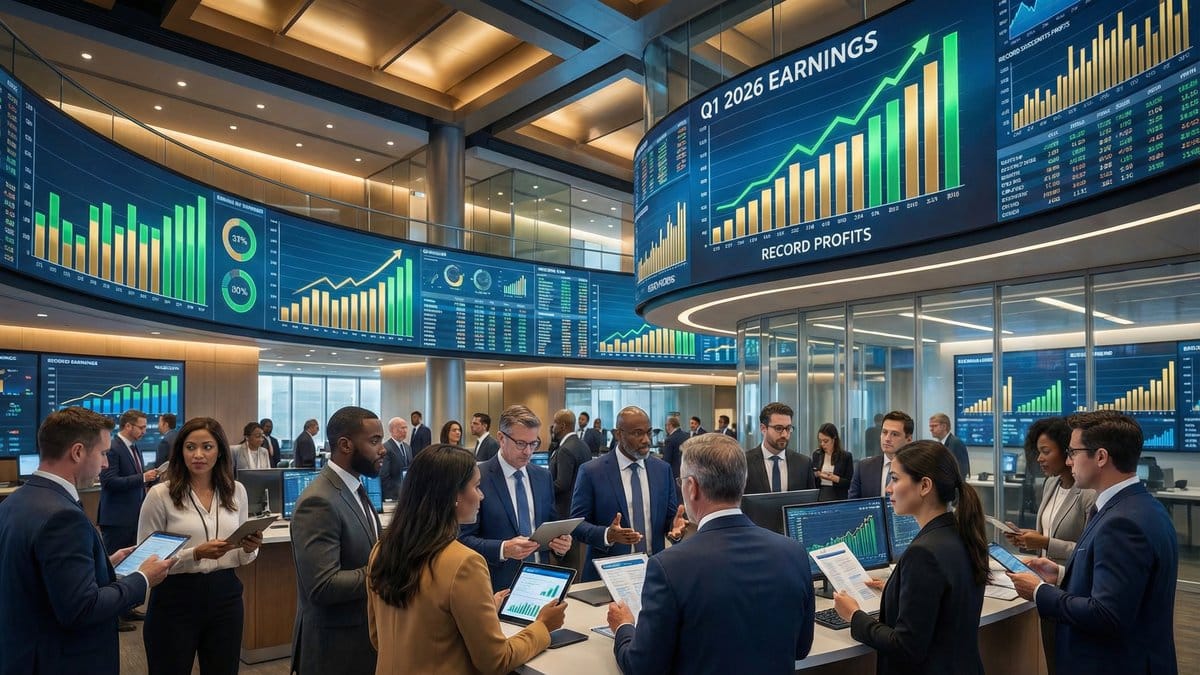 Q1 2026 Earnings Season Overview - Financial analysts reviewing earnings data on trading floor