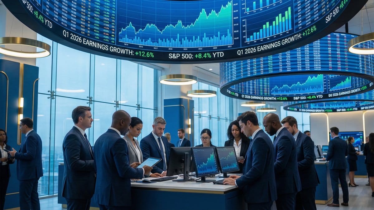 Q1 2026 Earnings Season Overview - Financial analysts reviewing earnings data on trading floor