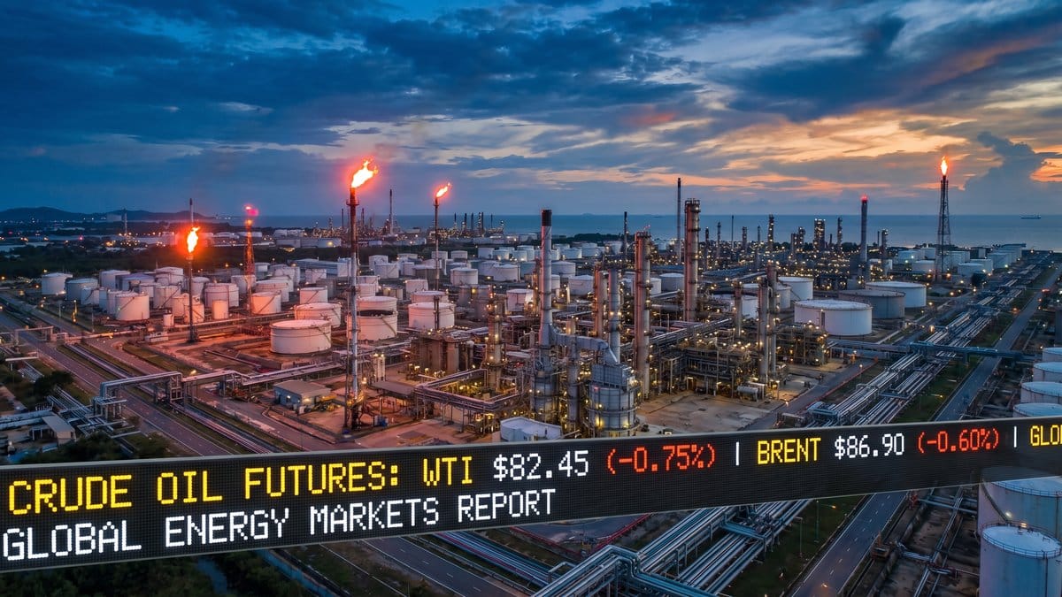Global oil refinery at dusk representing energy market volatility in April 2026