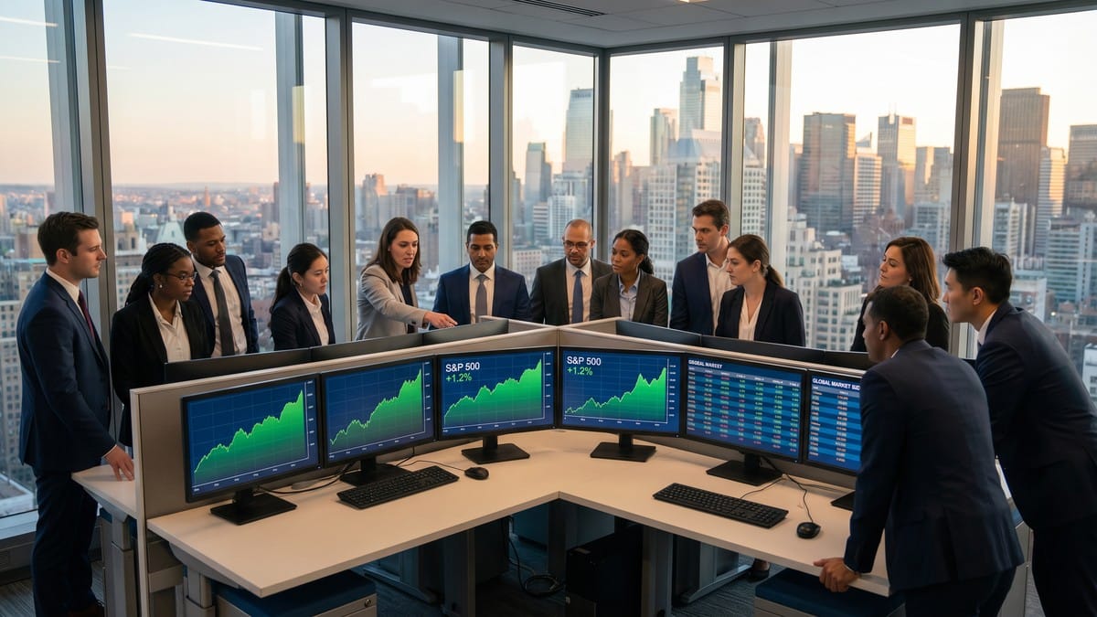 Financial analysts reviewing market data