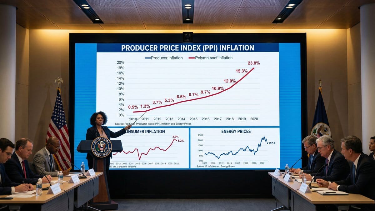 Economist presenting PPI inflation data charts at government briefing
