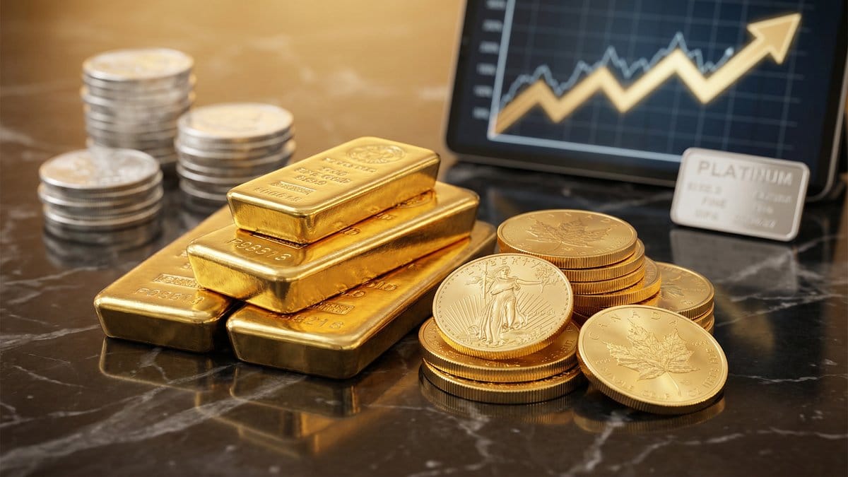 Gold and silver bullion bars and coins with price chart - Precious Metals Update April 2026