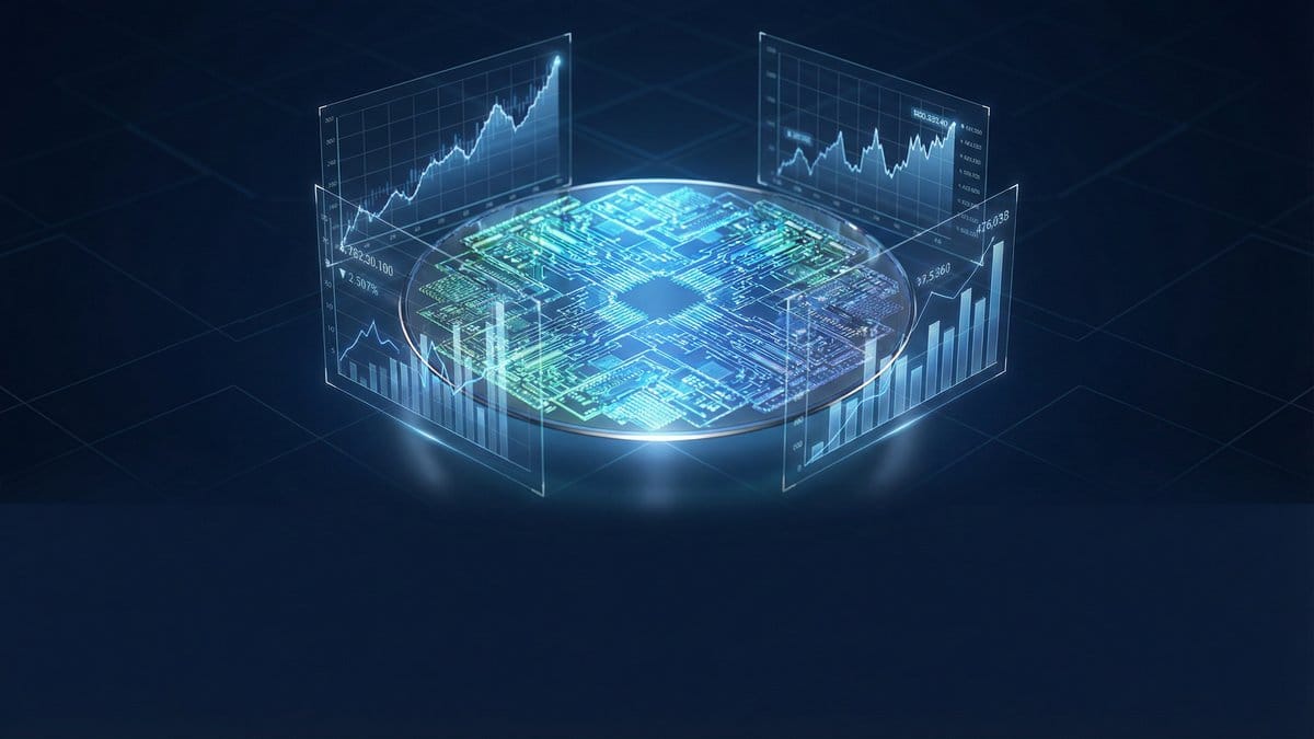 TSMC semiconductor wafer with AI chip demand data charts