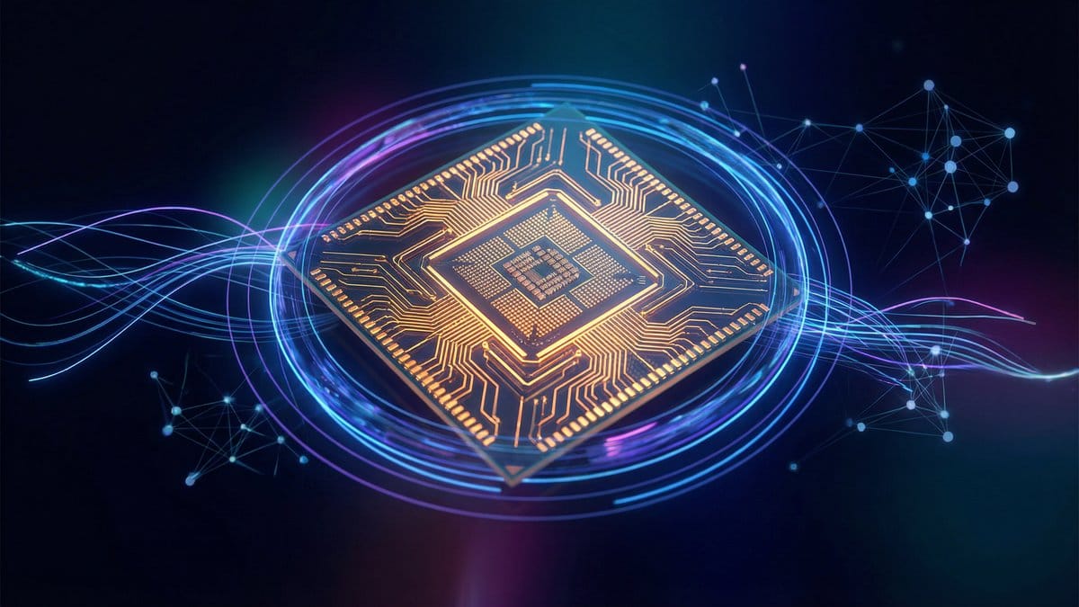Advanced AI semiconductor chip with neural network connections representing TSMC technology leadership