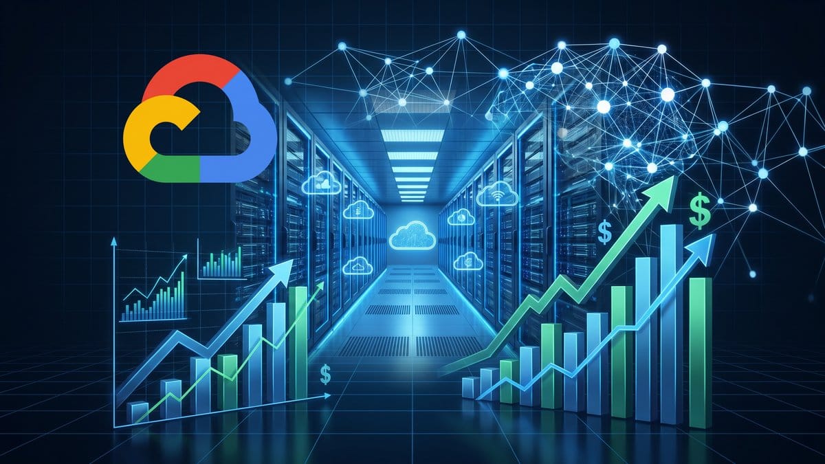 Google Cloud AI infrastructure growth with data center and revenue charts