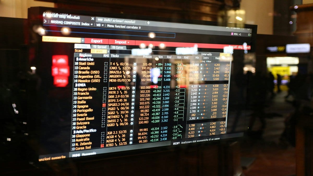 Financial market data and bond yields displayed on a trading terminal screen