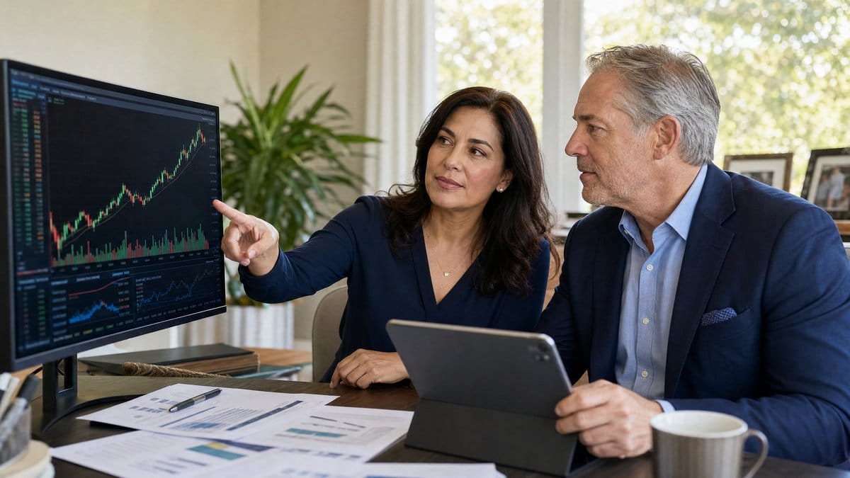 Investors reviewing portfolio performance and AI stock data