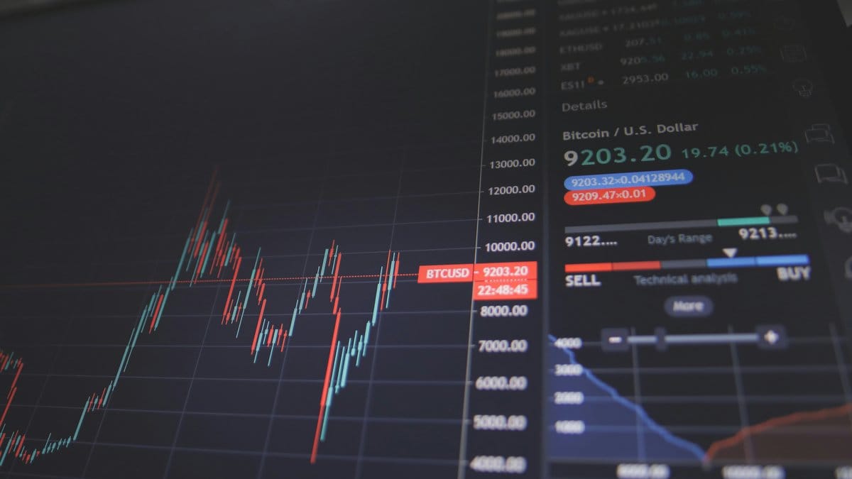 Bitcoin trading chart showing price action and technical analysis on a financial screen