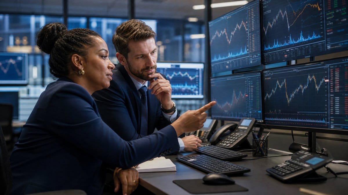Financial analysts reviewing precious metals market data and commodity price charts