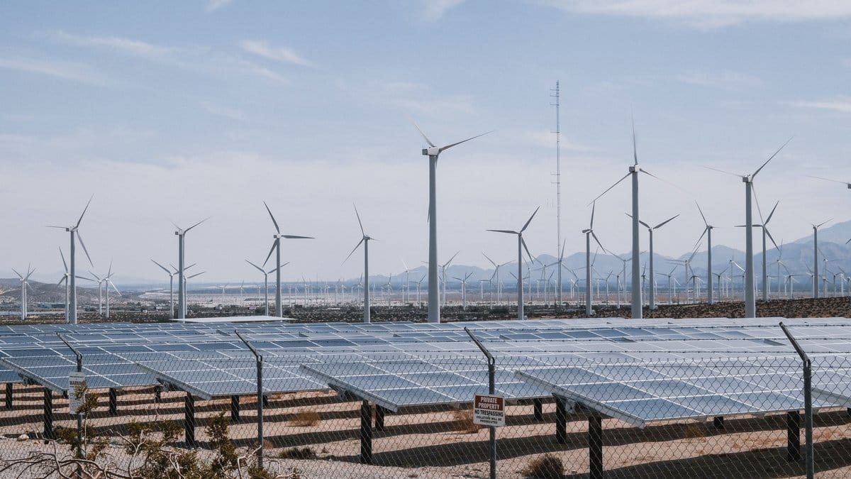 Utility-scale solar panels and wind turbines