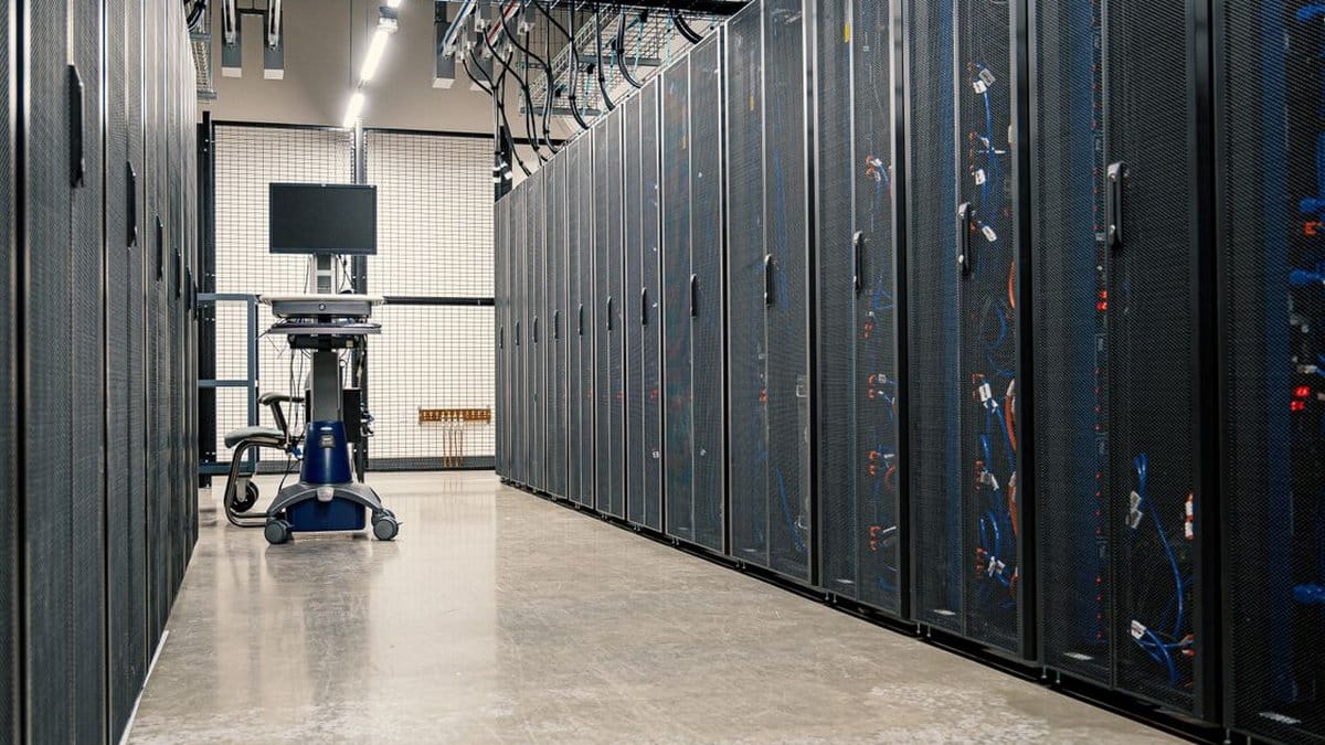 Server racks in a modern data center illustrating cloud infrastructure