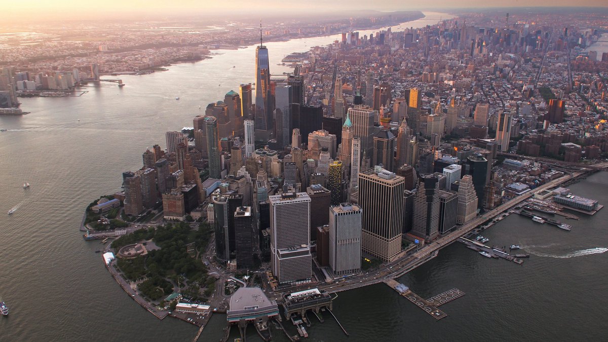 Aerial view of Lower Manhattan financial district for the daily market report