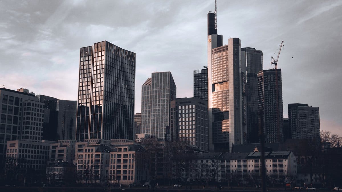 Frankfurt financial district skyline representing global markets interest rates and currency outlook